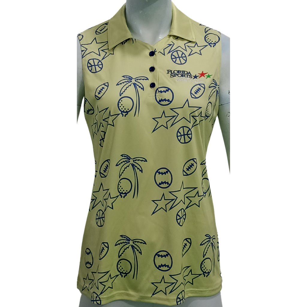 Custom sublimated sleeveless ladies polo shirt